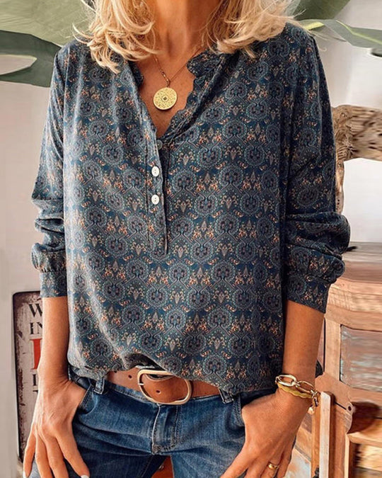 Langärmlige Bluse mit Vintage-Muster