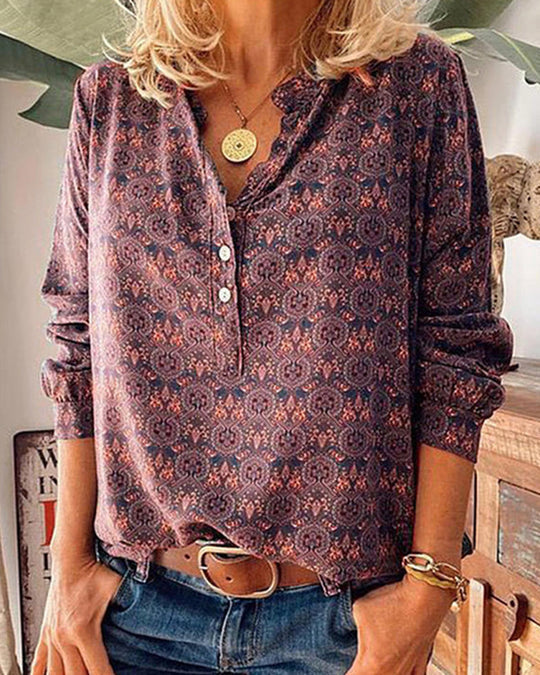 Langärmlige Bluse mit Vintage-Muster