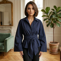 Damen Chemisier Oversize Hemdkragen Langarm Mit Gürtel Chic | Naïa
