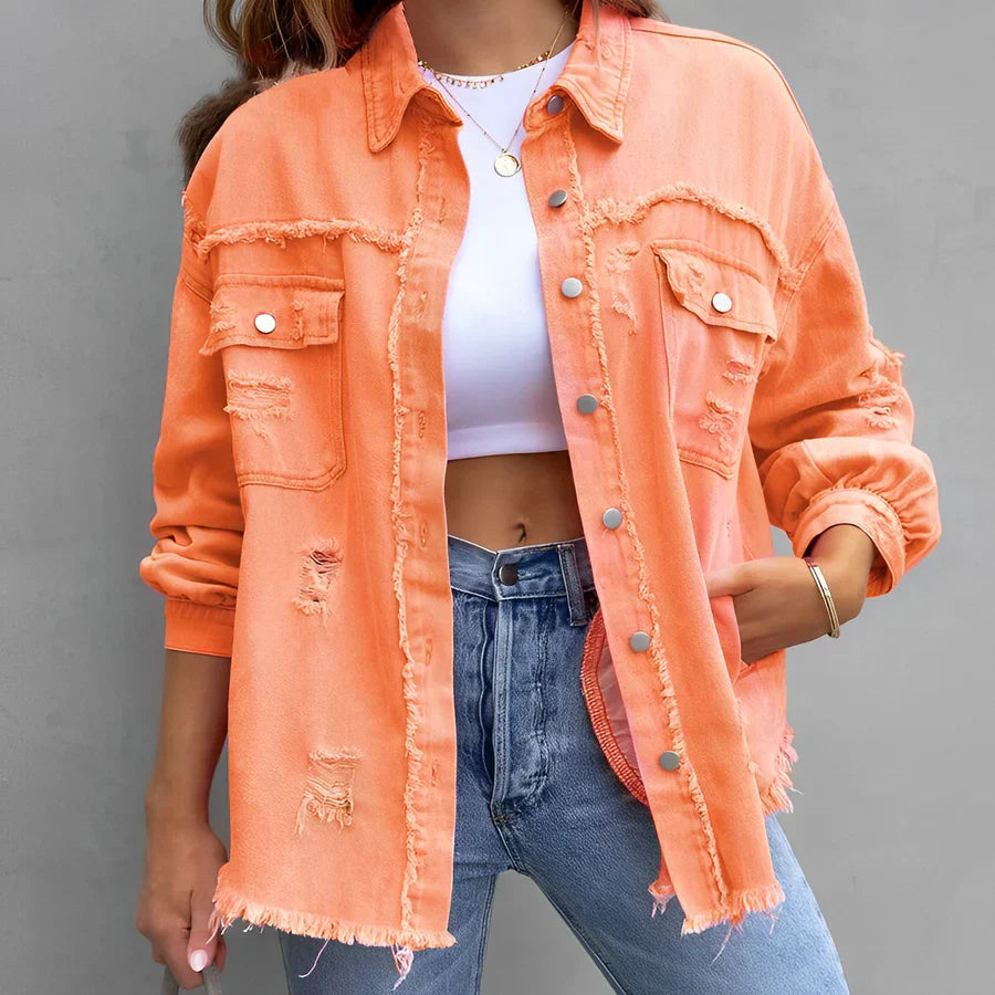 Heidi-Mode | Zerrissenes Denim-Hemd mit Knopfleiste" 

Rewritten: "Heidi-Mode | Ripped Denim Shirt with Button Placket