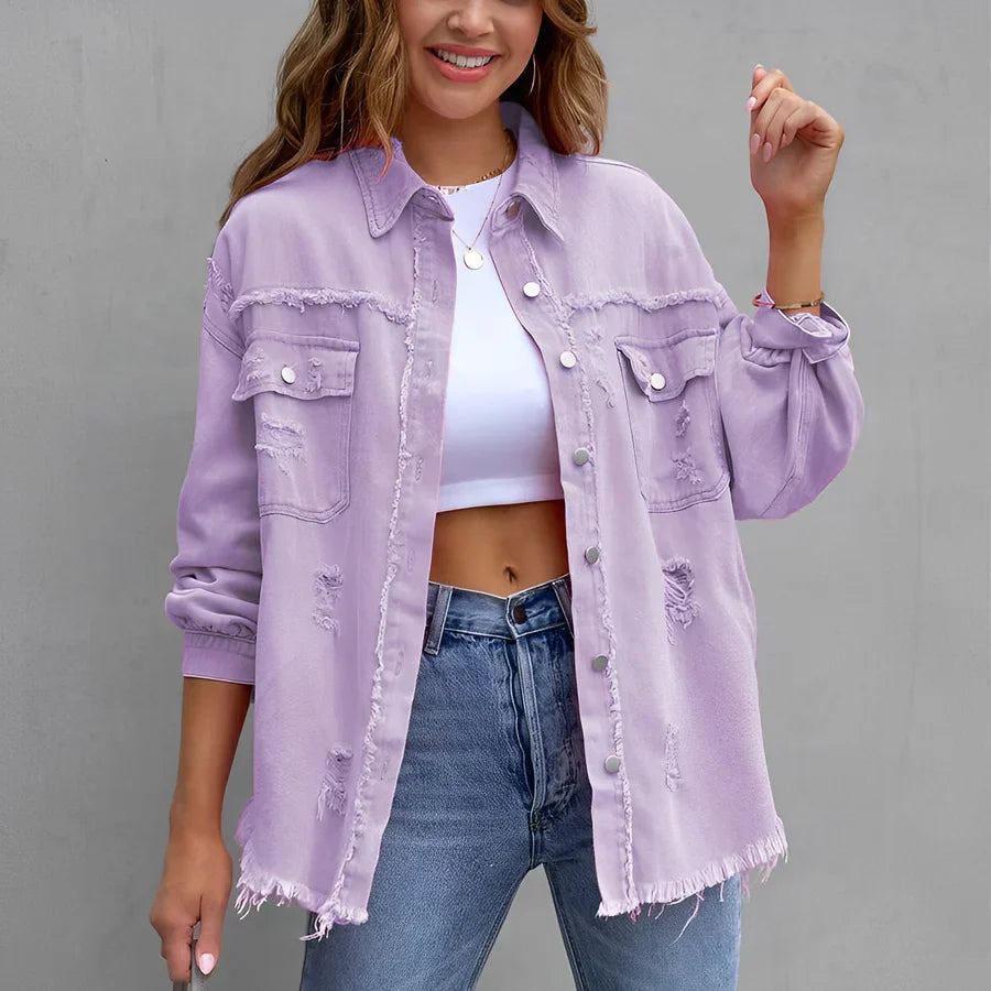 Heidi-Mode | Zerrissenes Denim-Hemd mit Knopfleiste" 

Rewritten: "Heidi-Mode | Ripped Denim Shirt with Button Placket