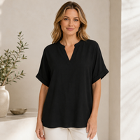 Damenbluse mit V-Ausschnitt, Kurzarm, Umschlag, Oversize-Schnitt, Casual Chic Stil, Frühling Sommer | Taylor
