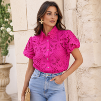 Damenbluse Ajouré mit Stehkragen und Puffärmeln für den Sommer | Holly