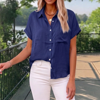 Damen Kurzarm Bluse Mit Knöpfen Tasche Sommer Casual | Emilia