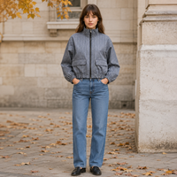 Damen Kurze Jacke Mit Stehkragen Reißverschluss Vichy Karomuster Herbst | Zina
