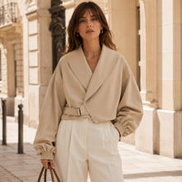 Damen Kurzjacke Oversize Mit Schalkragen Gürteltaille Herbst | Lydia