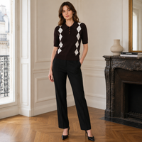 Polo Damen Kurzarm Strick Diamantmuster Herbst Chic | Orla